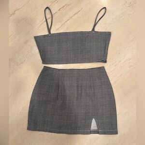 Black and White Plaid Mini Skirt Set